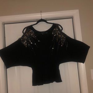 Miss me Womens size L open shoulder sequin detail peplum top